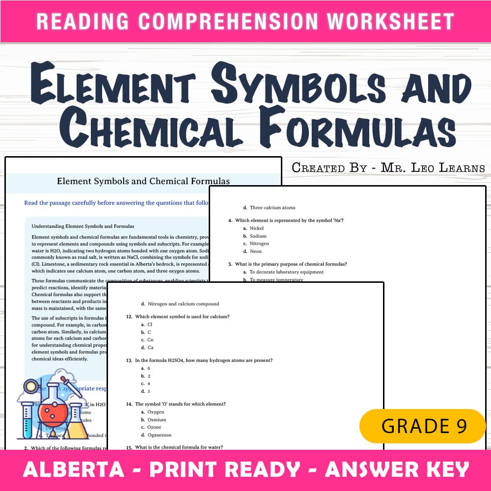 Grade 9 Science worksheet mcq paper worksheet — Grade 9 Science — Worksheet MCQ Paper for Mastering Element Symbols — page 1