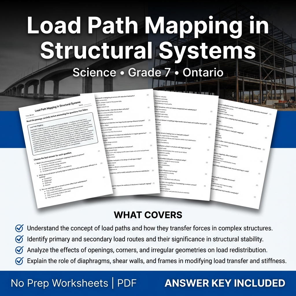 Load Path Mapping in Structural Systems Worksheet for Grade 7 Science