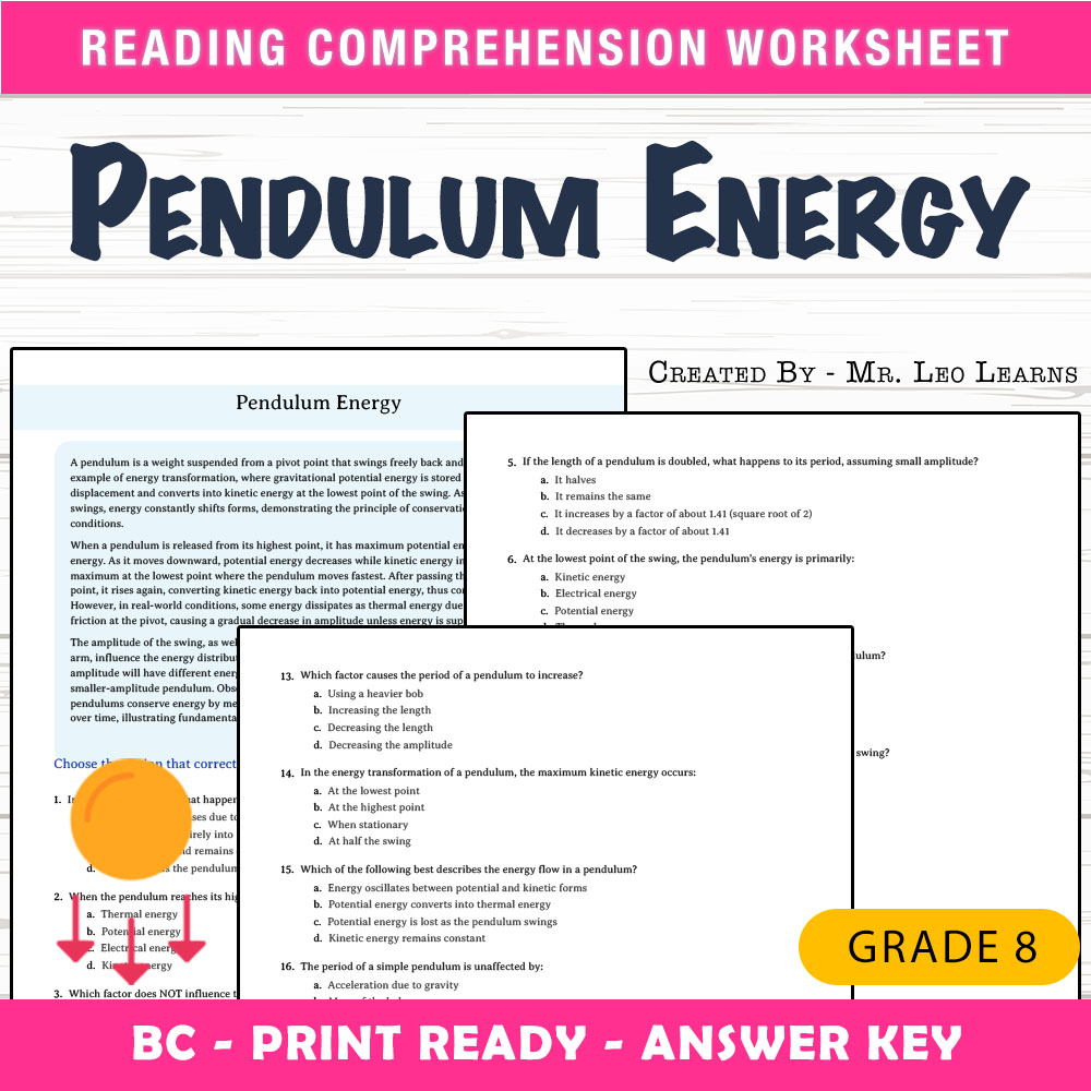 Grade 8 Science worksheet mcq paper worksheet — Grade 8 Science — Pendulum Energy Worksheet for Mastery — page 1