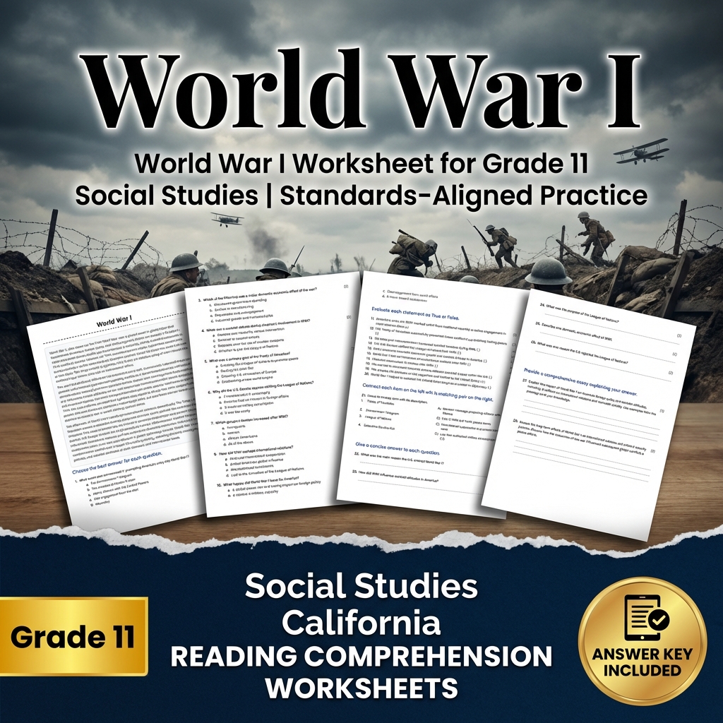 World War I Worksheet for Grade 11 Social Studies | Standards-Aligned Practice