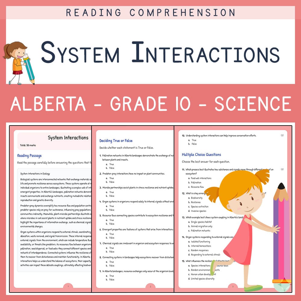 Grade 10 Science worksheet elena worksheet — Grade 10 Science | System Interactions Worksheet | Alberta Standards — page 1