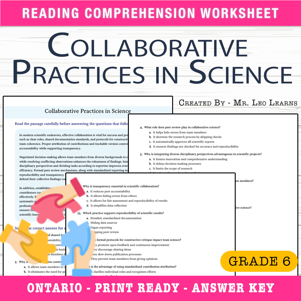 Grade 6 Science worksheet worksheet — Grade 6 Science – Collaborative Practices in Science Worksheet for Mastery — page 1