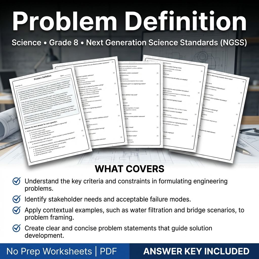 Grade 8 Science | Problem Definition Worksheet + Answer Key (Printable PDF)