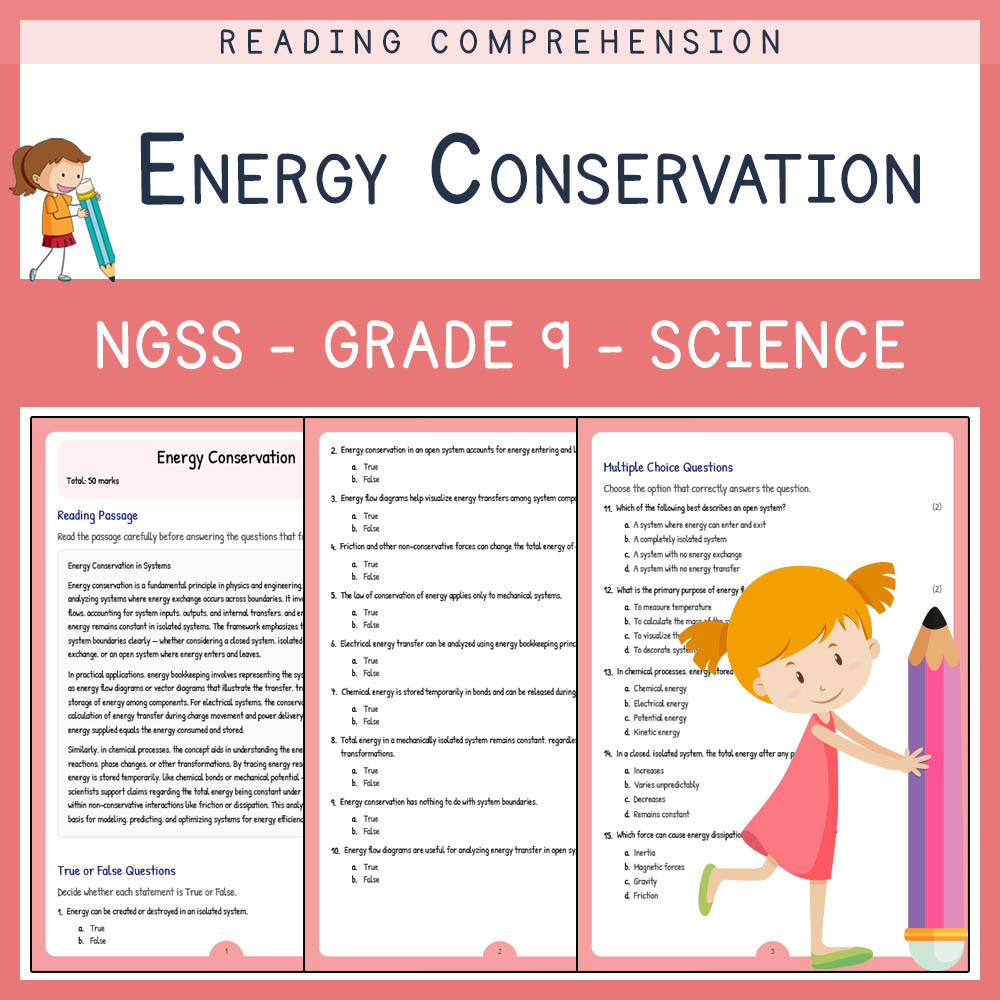 Grade 9 Science worksheet worksheet — Grade 9 Science | Energy Conservation Worksheet & Answer Key (NGSS-Aligned) — page 1