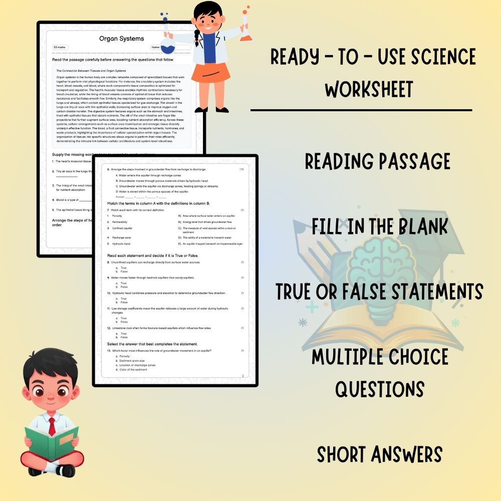 Grade 8 Science worksheet worksheet — Grade 8 Science | Organ Systems Worksheet (PDF) – Ontario Standards — page 2