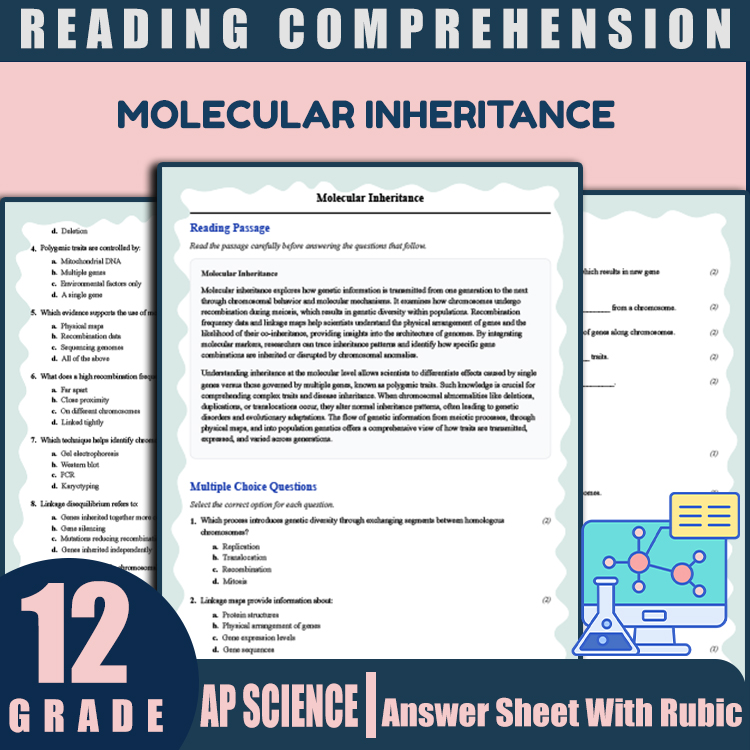 Grade 12 Science reading worksheets worksheet — Grade 12 Science | Molecular Inheritance Reading Worksheet (PDF & Rubric)…
