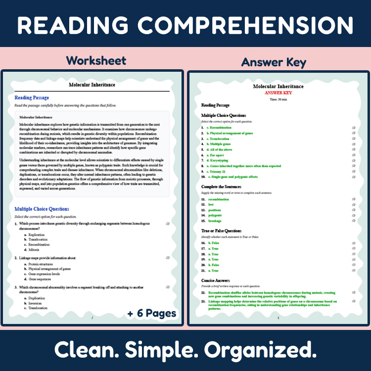 Grade 12 Science reading worksheets worksheet — Grade 12 Science | Molecular Inheritance Reading Worksheet (PDF & Rubric)…
