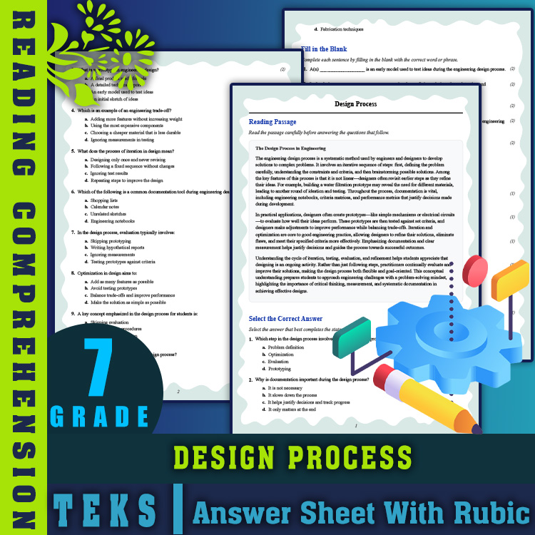 Grade 7 Science reading worksheets worksheet — 7th Grade Science | Design Process Reading Worksheet & Answer Key (PDF) — p…