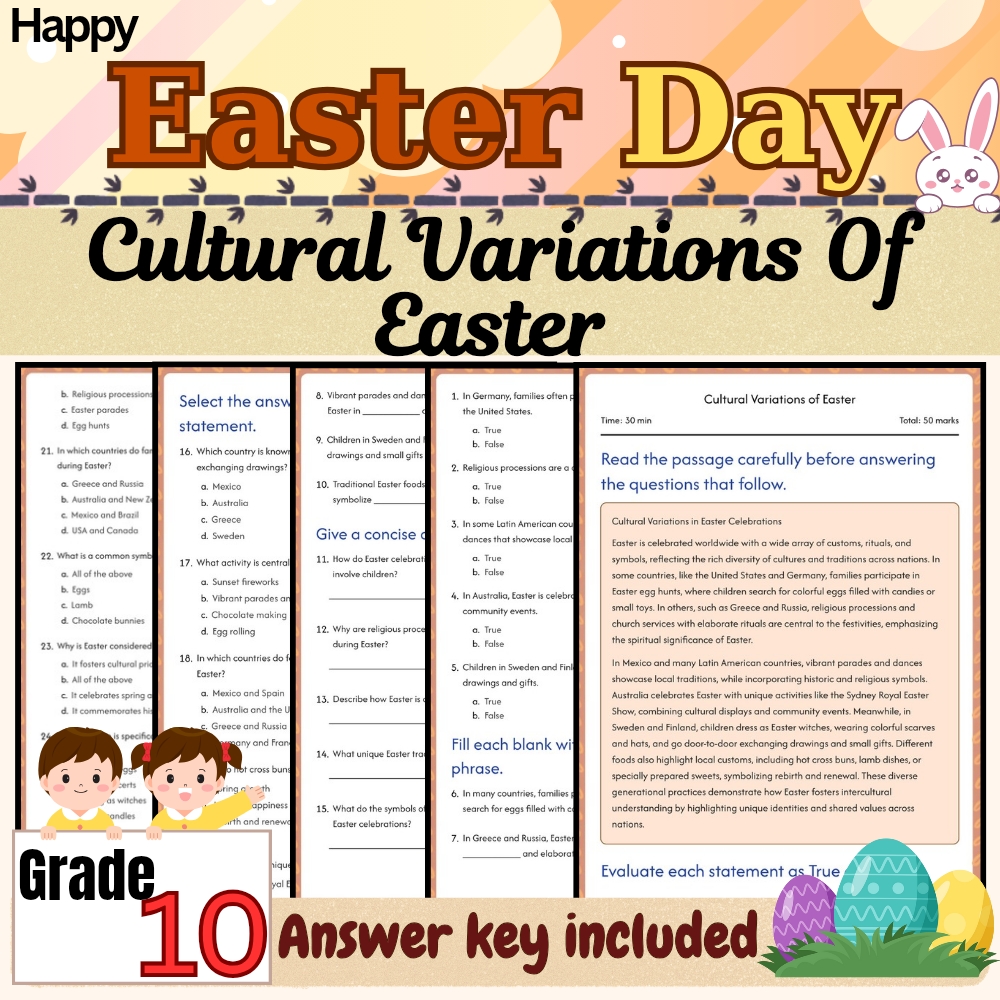 Grade 10 Seasonal Holidays Bundle | Easter Worksheet Pack (PDF + Answer Key) — included worksheet 4