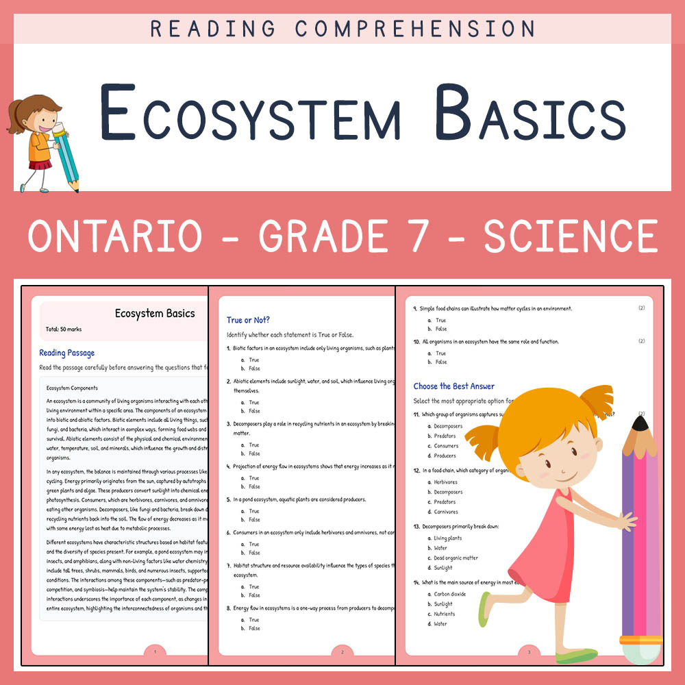 Grade 7 Science worksheet worksheet — Grade 7 Science | Ecosystem Basics Worksheet & Answer Key (PDF) — page 1