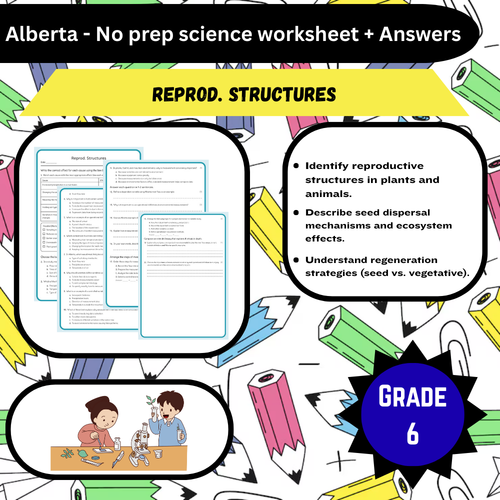 6th Grade Science | Reproductive Structures Worksheet (PDF)