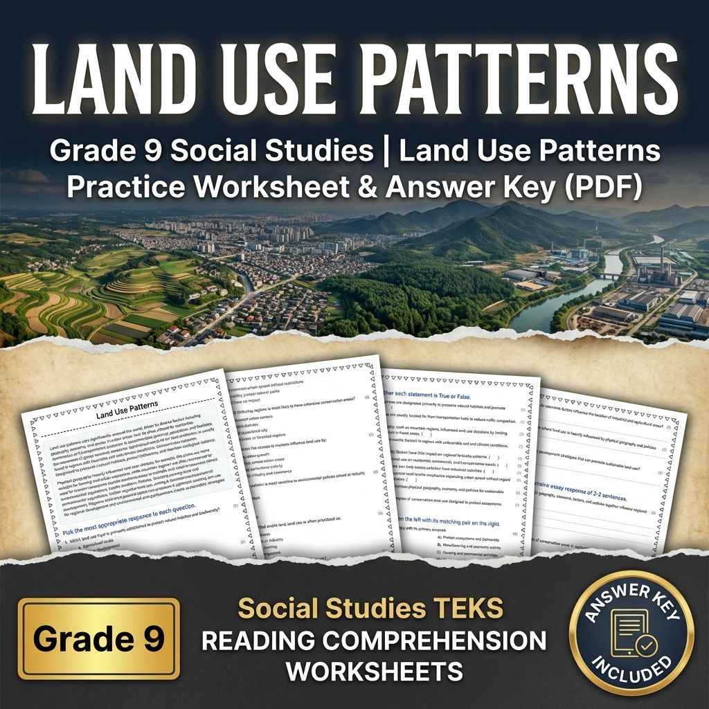 Grade 9 Social Studies | Land Use Patterns Practice Worksheet & Answer Key (PDF)