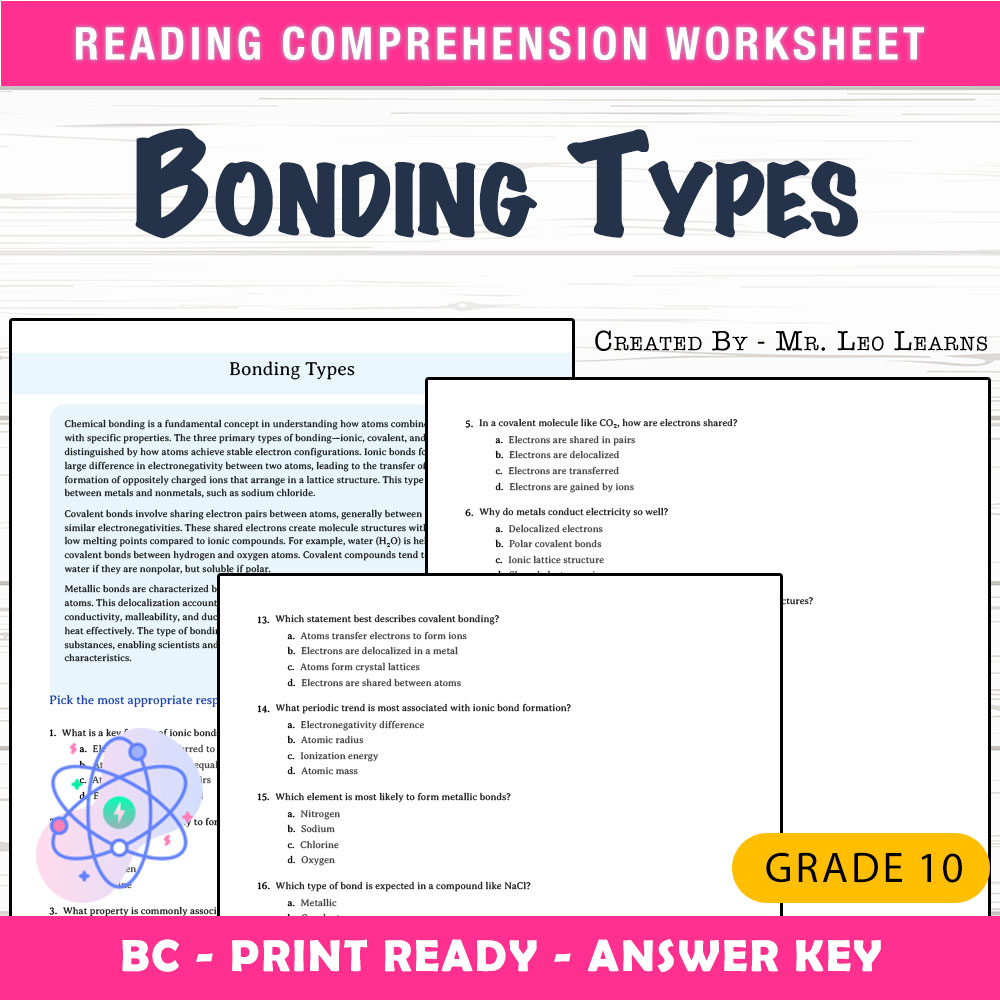 Grade 10 Science worksheet mcq paper worksheet — Grade 10 Science — Worksheet MCQ Paper for Mastering Bonding Types — page 1