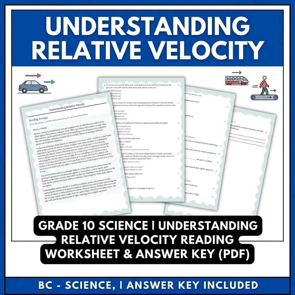Grade 10 Science |  Relative Velocity Reading Worksheet & Answer Key (PDF)