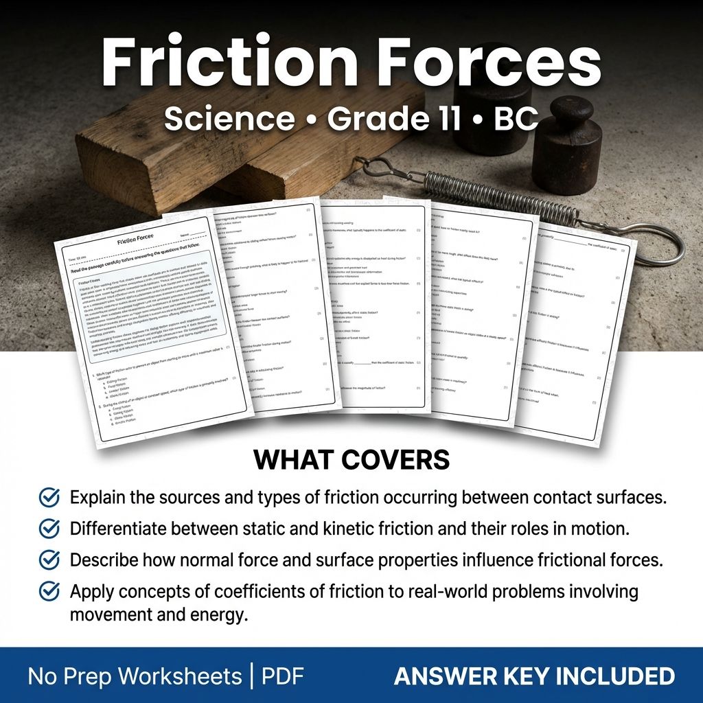 Friction Forces Worksheet for Grade 11 Science | BC Standards Practice