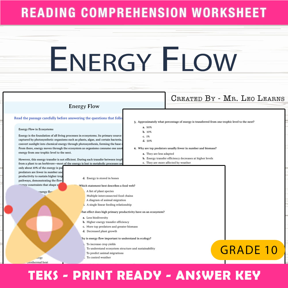Grade 10 Science worksheet worksheet — Grade 10 Science – Energy Flow Worksheet for Mastering Ecosystems — page 1