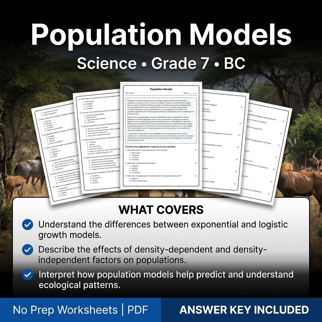 7th Grade Science Worksheet | Population Models Practice & Answer Key (Printable PDF)