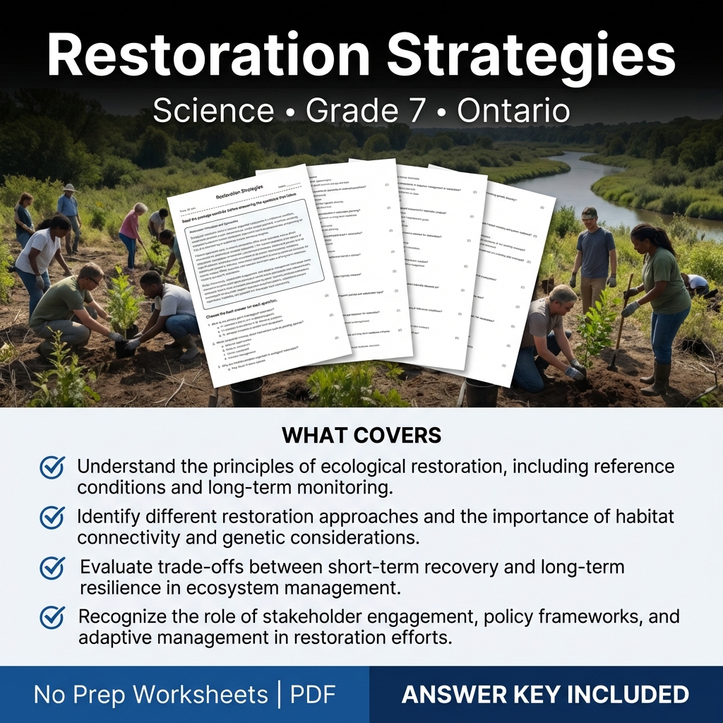 Grade 7 Science Worksheet on Restoration Strategies | Ontario Standards