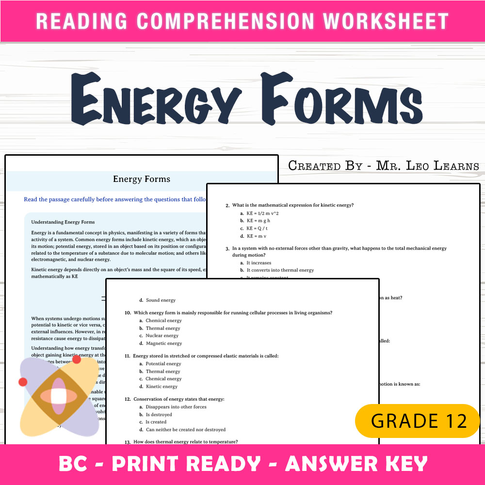 Grade 12 Science worksheet mcq paper worksheet — Grade 12 Science — Worksheet MCQ Paper for Mastering Energy Forms — page 1