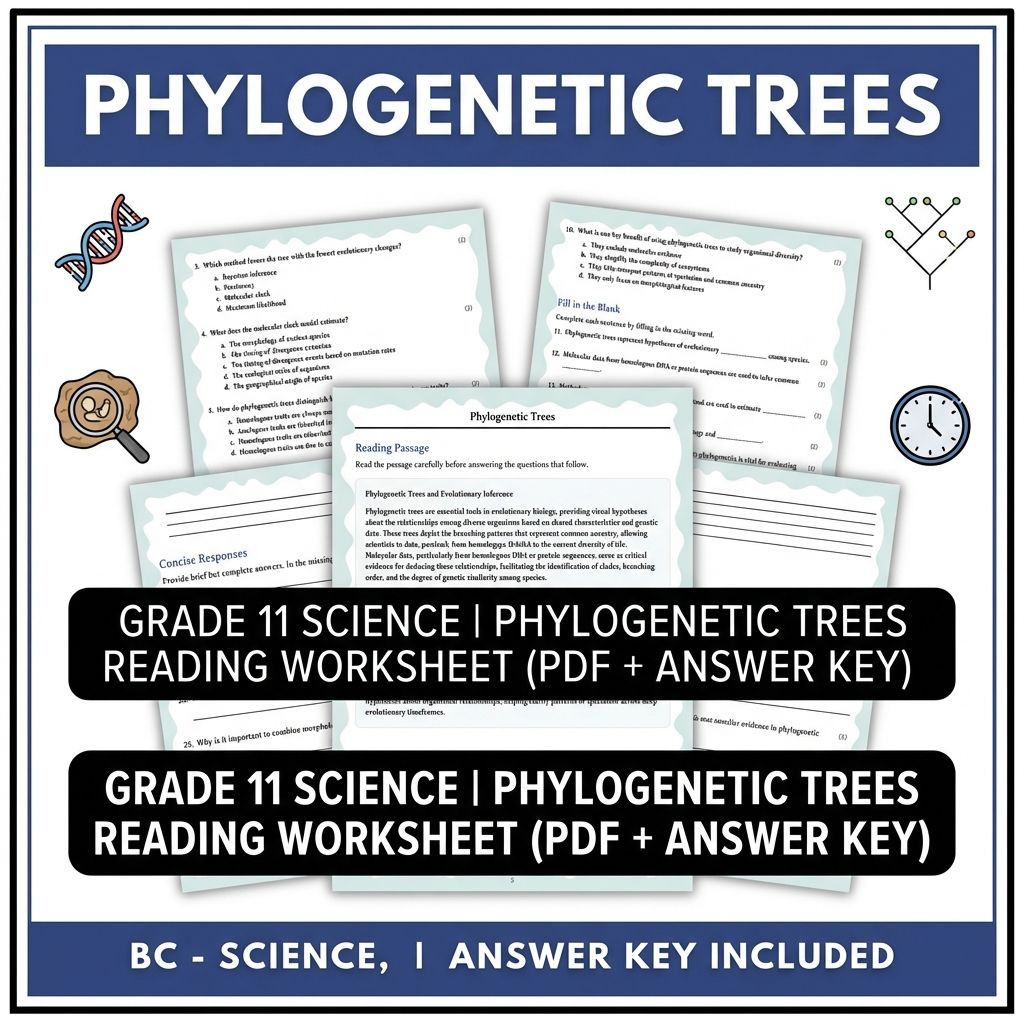 Grade 11 Science | Phylogenetic Trees Reading Worksheet (PDF + Answer Key)