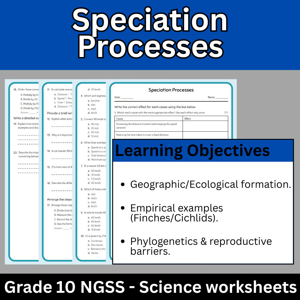 Grade 10 Science | Speciation Processes Worksheet (Answer Key) – NGSS Aligned