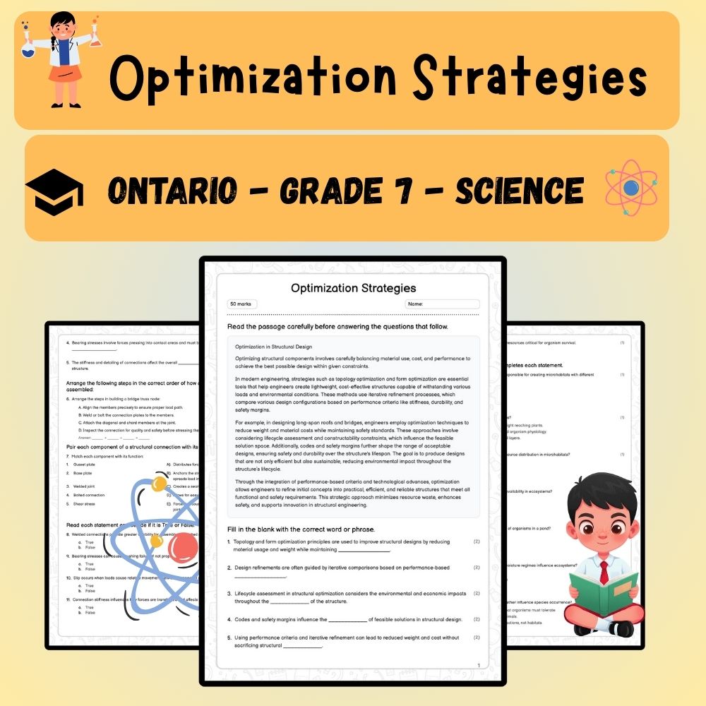 Grade 7 Science worksheet worksheet — Grade 7 Science | Optimization Strategies Worksheet (PDF ) — page 1