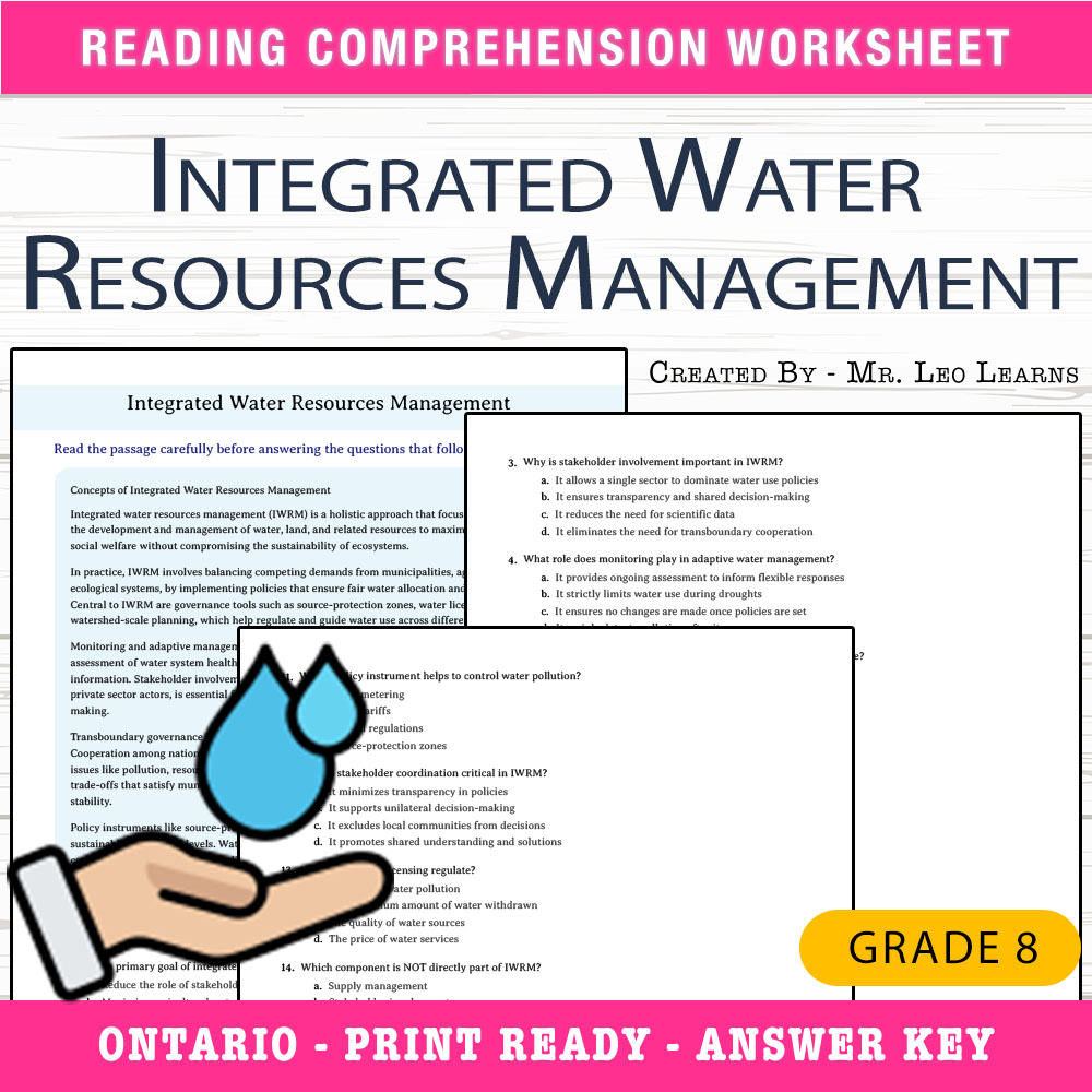 Grade 8 Science worksheet worksheet — Grade 8 Science – Integrated Water Resources Management Worksheet for Mastery — page 1