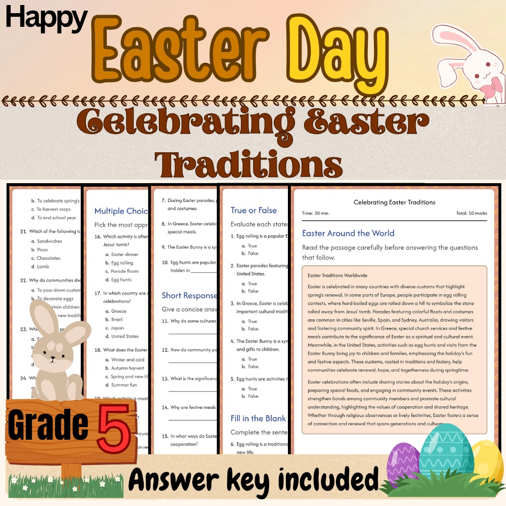 Grade 5 Seasonal Bundle | Easter Symbols & Traditions Worksheets(PDF+Answer Key) — included worksheet 5