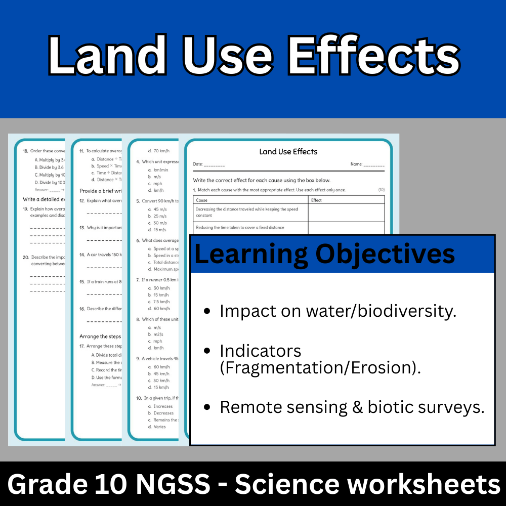 Grade 10 Science | Land Use Effects Worksheet ( Answer Key) – NGSS Aligned
