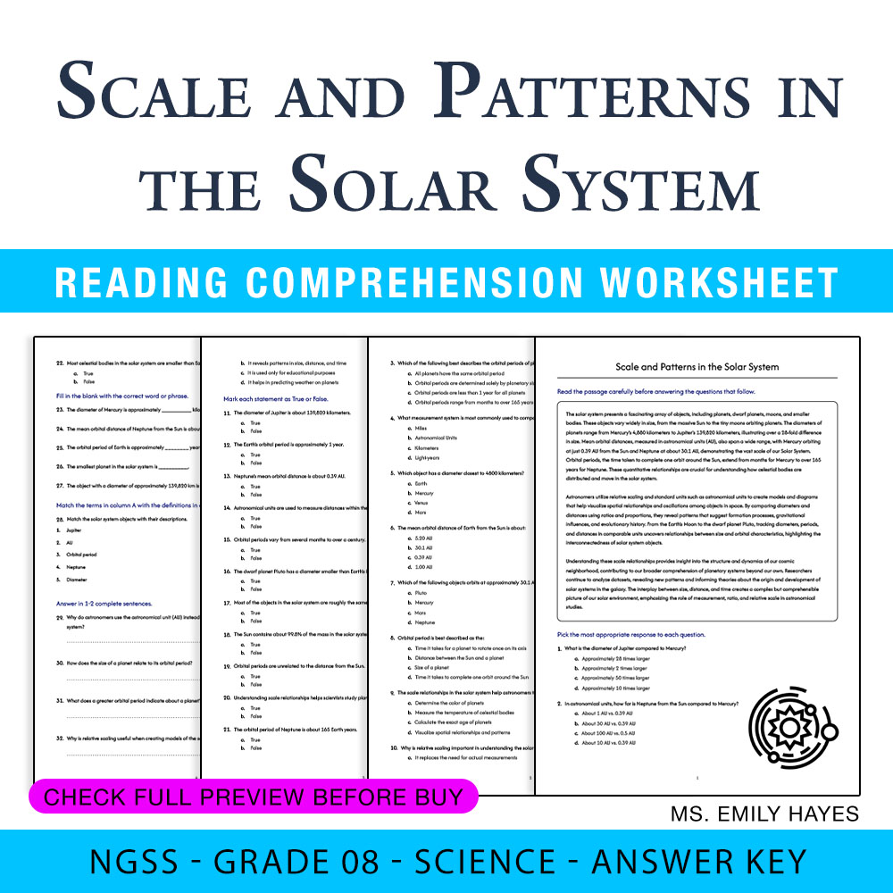 Grade 8 Science worksheet worksheet — Grade 8 Science | Scale & Patterns in the Solar System Worksheet (PDF+ Answers) — pa…