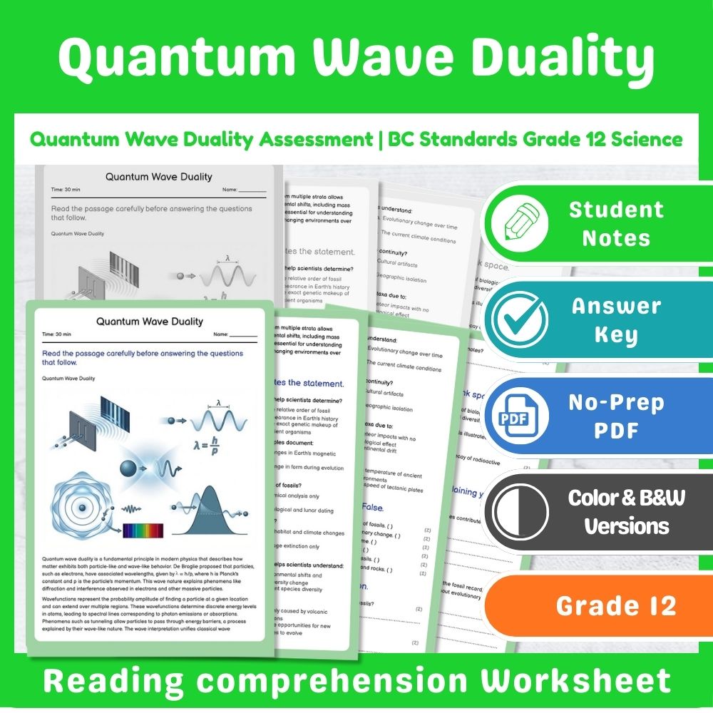 Grade 12 Science Wave & Quantum Assessment Mini Bundle – BC Standards — included worksheet 8
