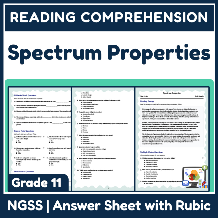 Grade 11 Science reading worksheets worksheet — Grade 11 Science | Spectrum Properties Reading Worksheet & Answer Key (PDF…
