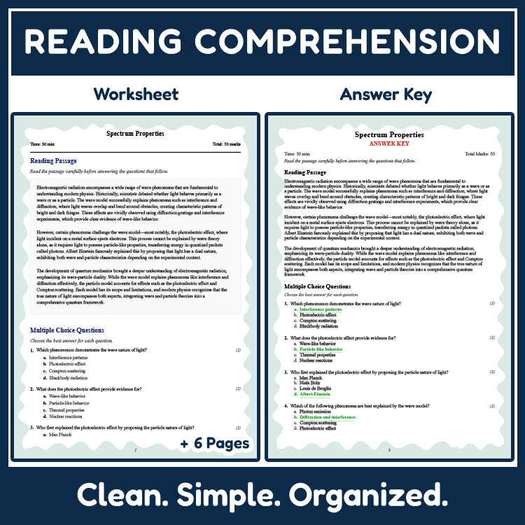 Grade 11 Science reading worksheets worksheet — Grade 11 Science | Spectrum Properties Reading Worksheet & Answer Key (PDF…