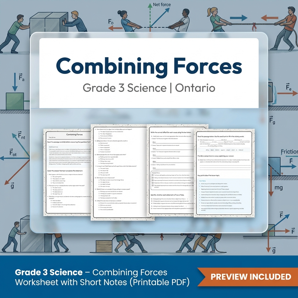 Grade 3 Science Lesson Group | Ontario Forces and Motion Worksheets Bundle — included worksheet 5