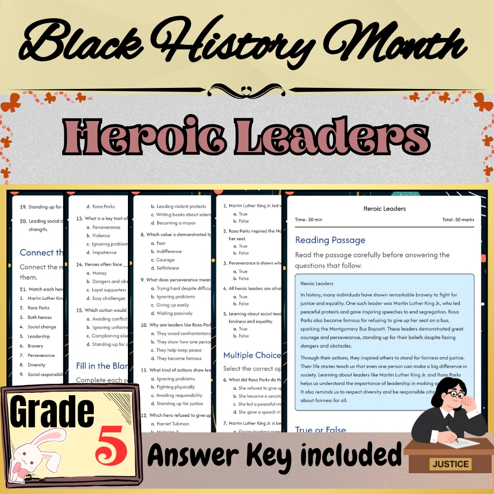 Grade 5 Seasonal Black Friday Worksheet for Heroic Leaders | PDF + Answer Key