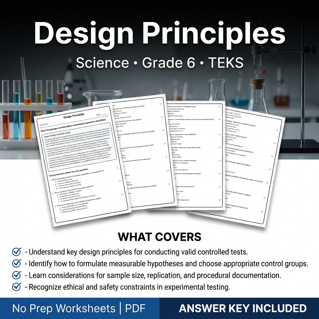 Grade 6 Science Worksheet on Design Principles PDF with Answer Key
