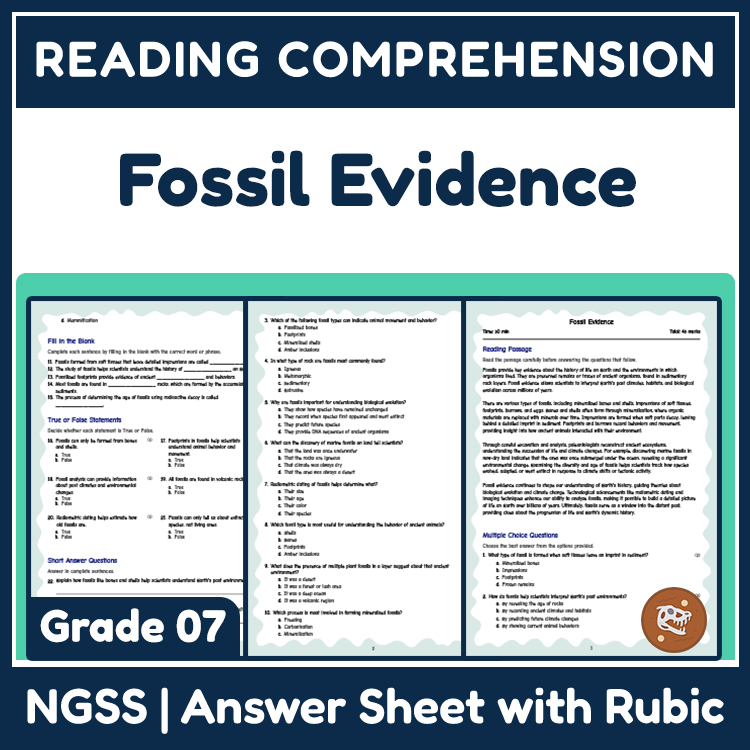 Science reading worksheets worksheet — 7th Grade Science | Fossil Evidence Reading Worksheet (Answer Key) — page 1