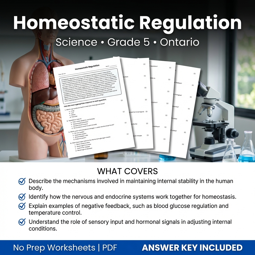 Homeostatic Regulation Science Worksheet Grade 5 | Ontario Standards
