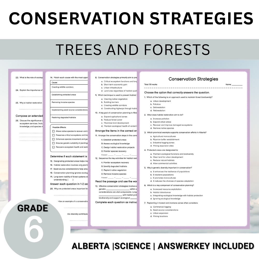 Grade 6 Science | Tree Anatomy, Ecology & Conservation Unit Worksheet Bundle — included worksheet 12