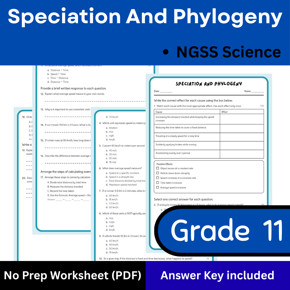 Grade 11 Science science 1 worksheet — Grade 11 Science | Speciation and Phylogeny Worksheet (Answer Key) NGSS Aligned