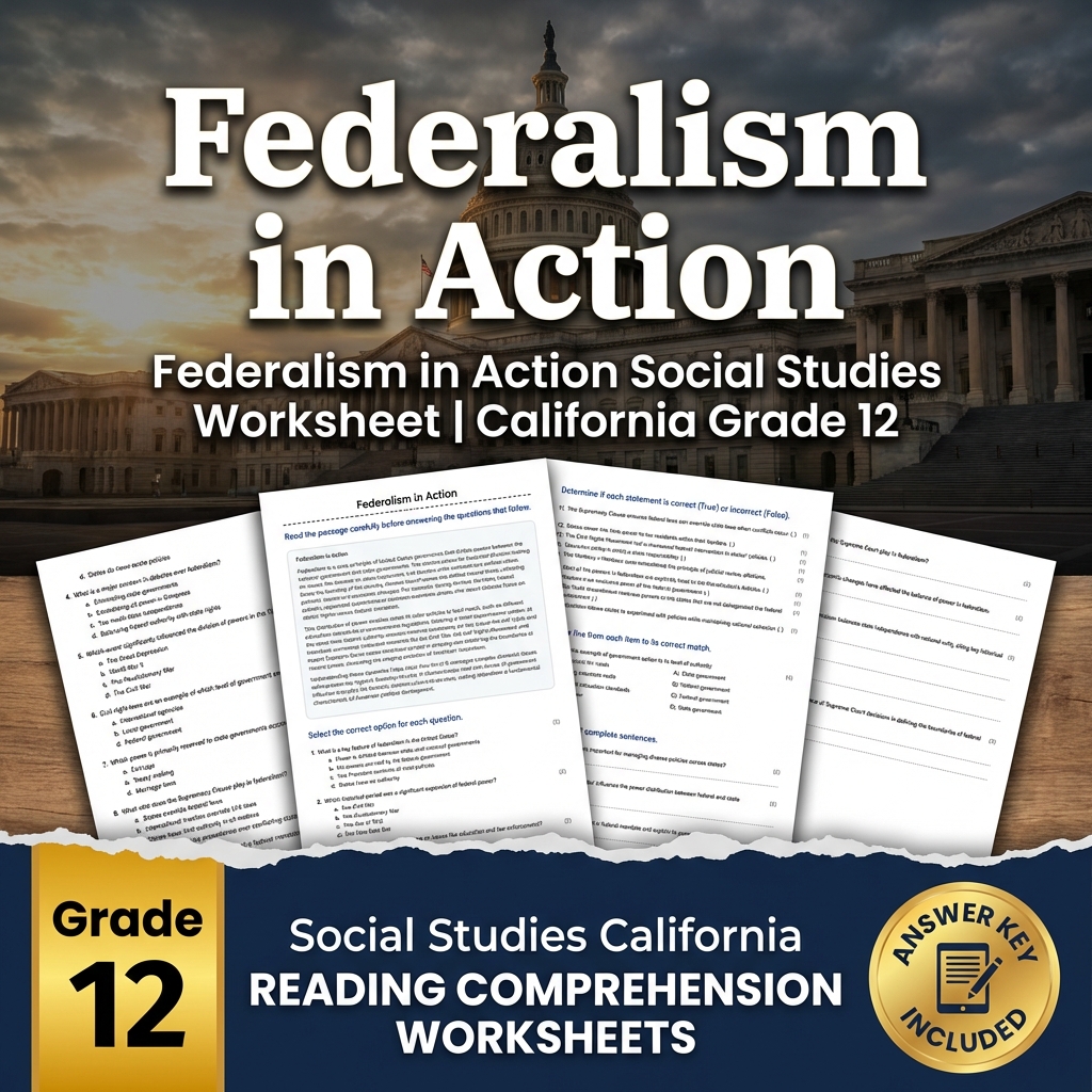 Federalism in Action Social Studies Worksheet | California Grade 12