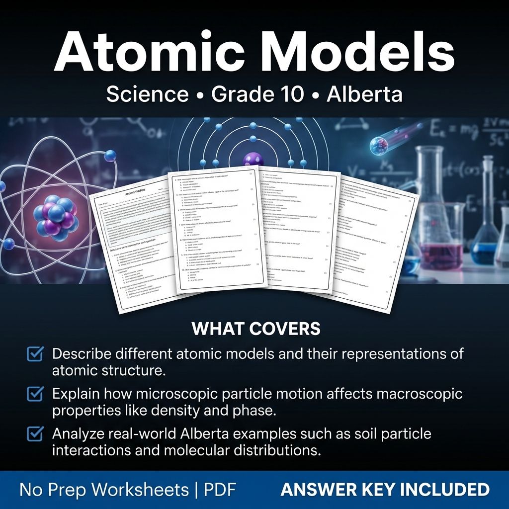 Atomic Models Worksheet for Grade 10 Science | Alberta Standards