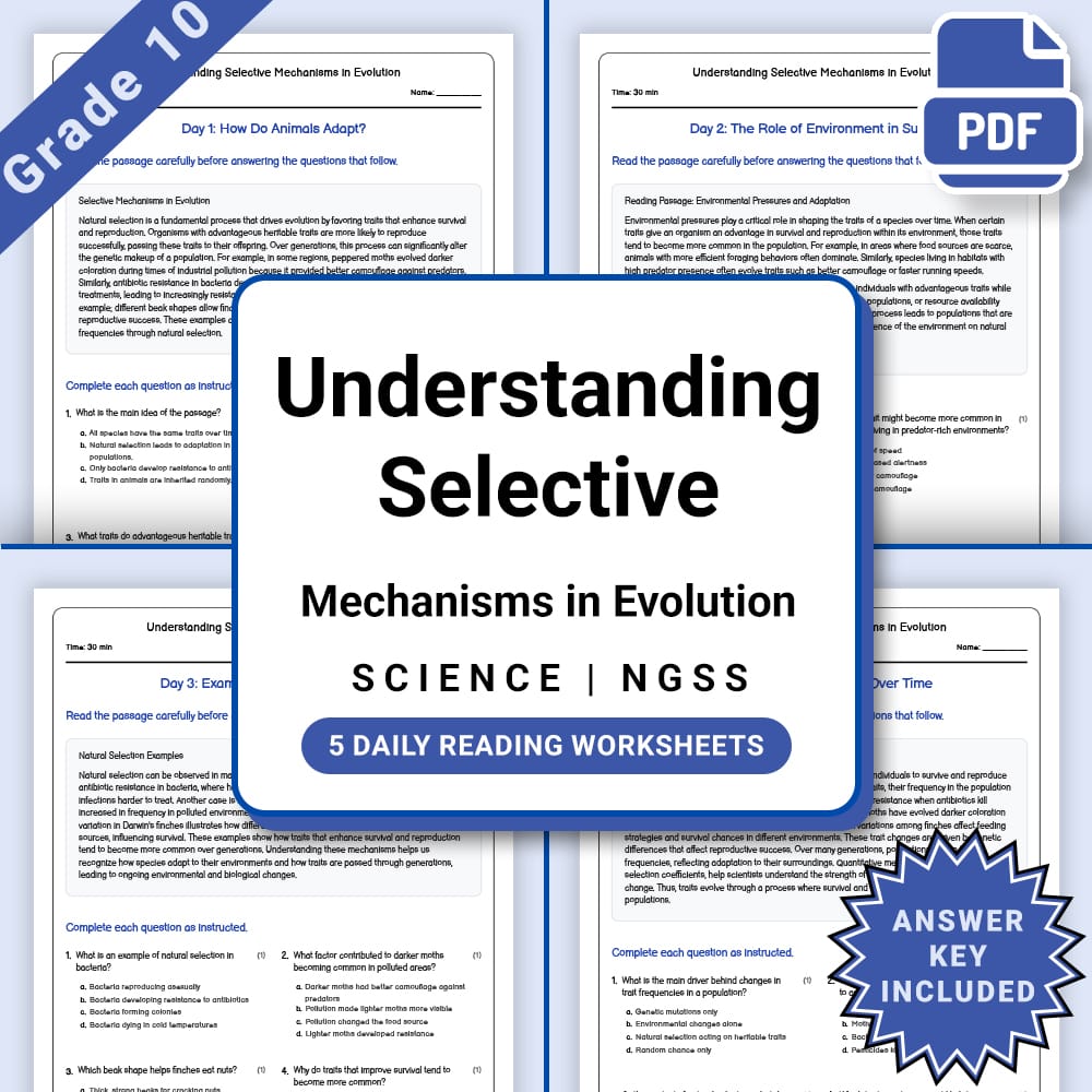 Grade 10 Science daily reading worksheet worksheet — Grade 10 Science –Understanding Selective Mechanisms Worksheet (PDF +…