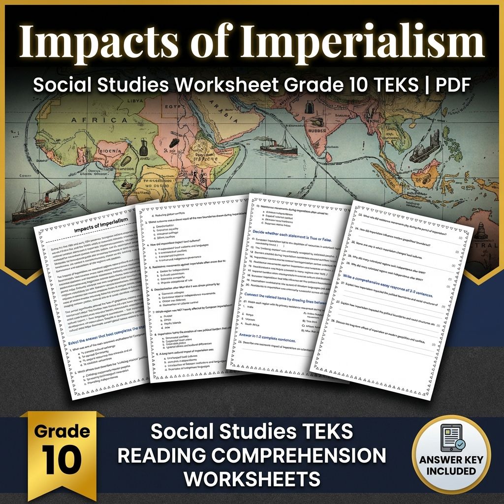Impacts of Imperialism Social Studies Worksheet Grade 10 TEKS | PDF