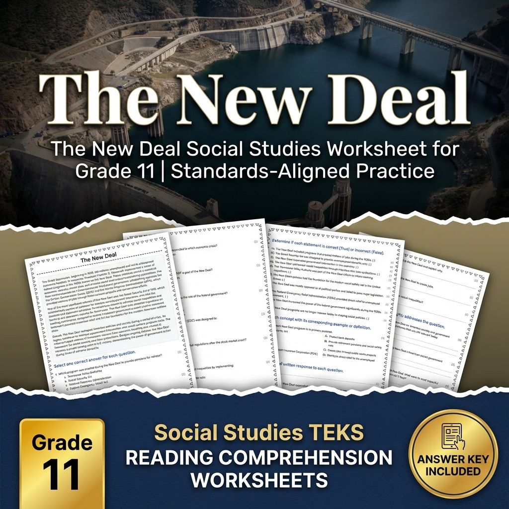 The New Deal Social Studies Worksheet for Grade 11 | Standards-Aligned Practice