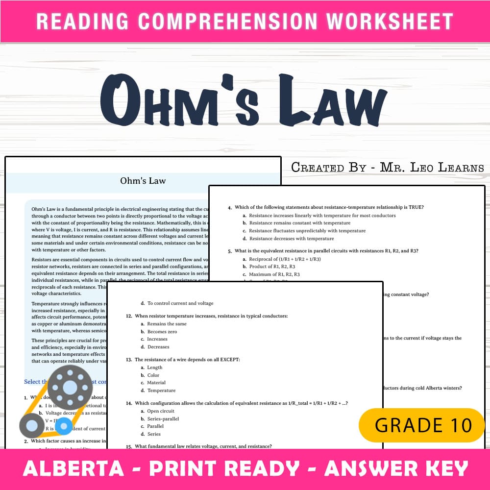 Grade 10 Science worksheet mcq paper worksheet — Grade 10 Science — Ohm's Law Worksheet MCQ Paper for Mastery — page 1