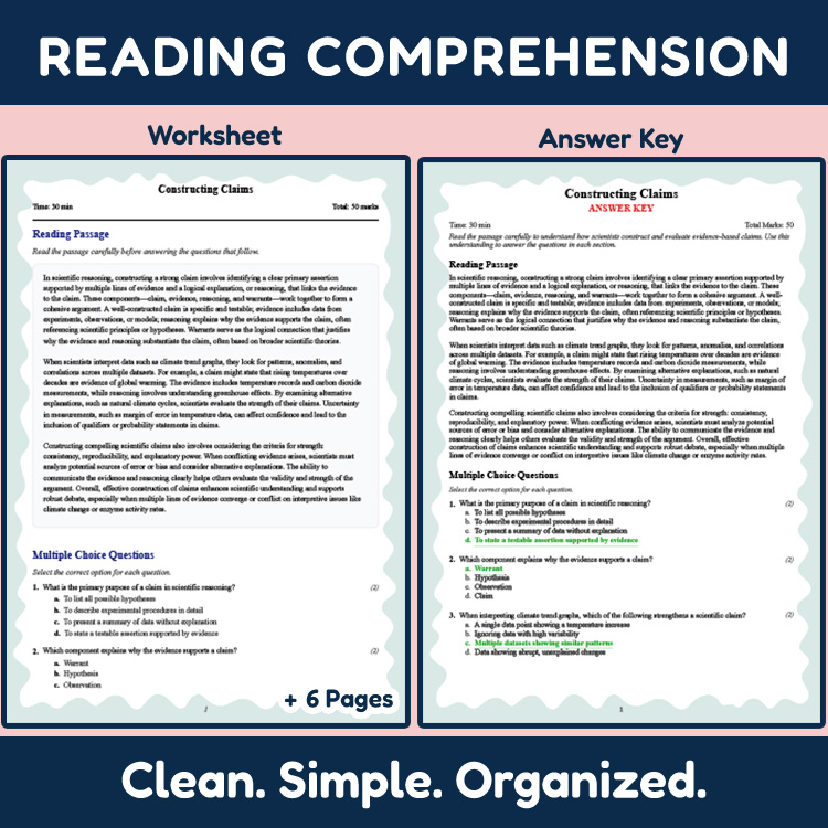 Grade 10 Science reading worksheets worksheet — 10th Grade Science | Constructing Claims Reading Worksheet & Answer Key (P…