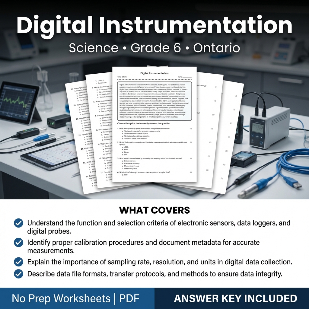 Grade 6 Science Worksheet on Digital Instrumentation – Standard Ontario
