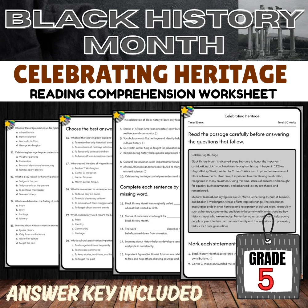 Grade 5 Black History Month Unit Bundle | Celebrating Heritage & Achievements — included worksheet 4