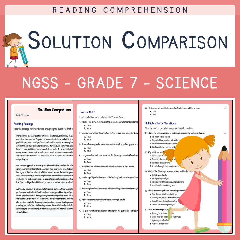 Grade 7 Science worksheet worksheet — Grade 7 Science | Solution Comparison Worksheet NGSS-Aligned (PDF + Answer Key) — pa…